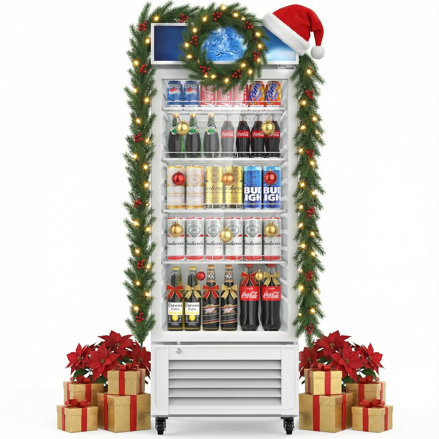 Mojgar 10 Cu Ft Commercial Refrigerators Single Door,Glass Door Merchandiser Display Beverage Fridge with Built-in LED Light,1.64kwh/24h Retail Cooler for Shop,Restaurant,Apartment,etc