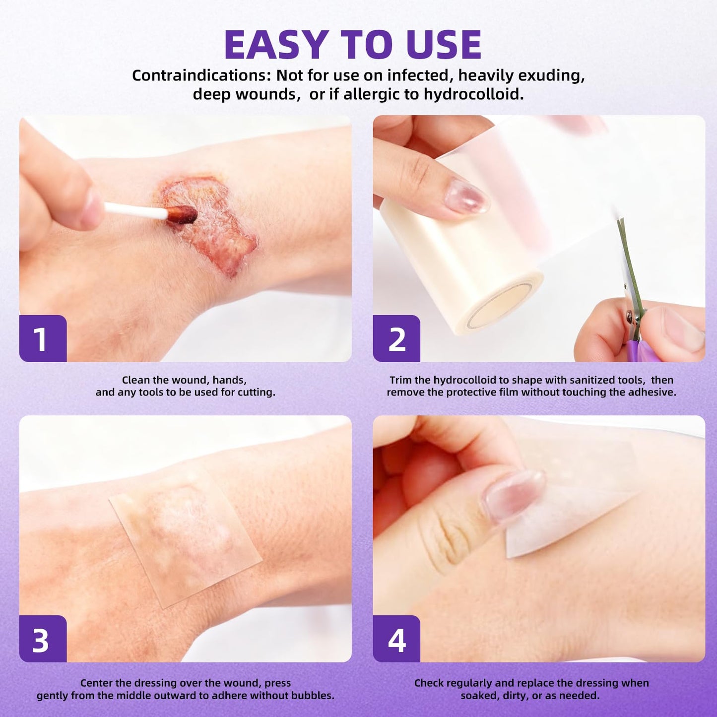 Hydrocolloid Bandages for Wound Care, Hydrocolloid Roll with Self-Adhesive,Ultra Absorbent, Flexible & Waterproof, DIY Size & Shape First Aid Kit Essential (2in*5ft)