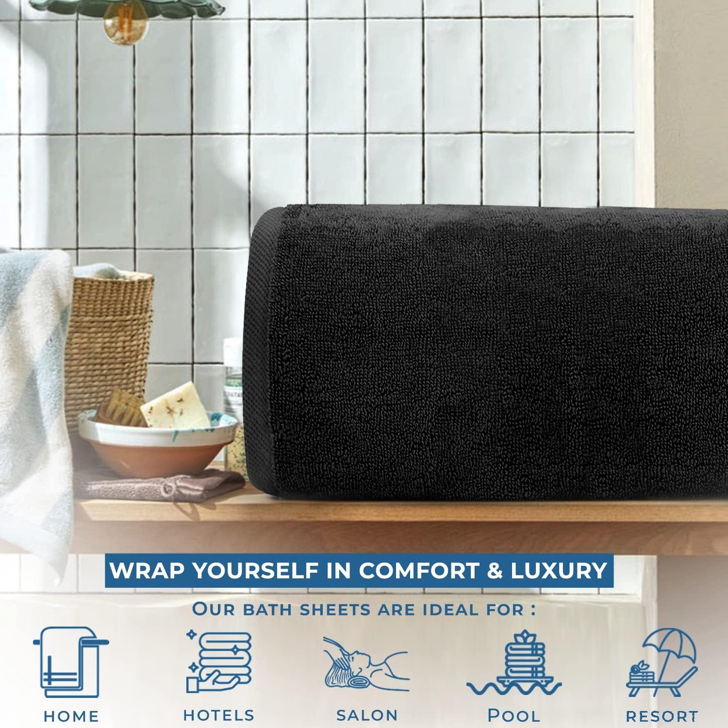 DAN RIVER Pack of 1 Bath Sheet 40x80 Inches, Oversized Black Bath Towels, Fluffy and Thick Extra Large Bath Sheets
