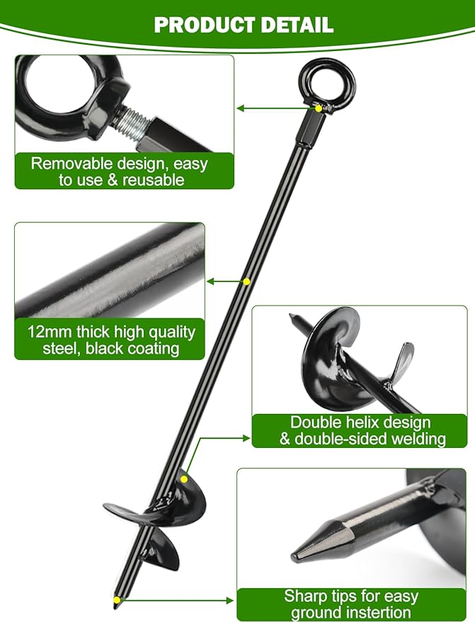hannger 12 Pcs 30" Long Ground Anchors Shed Anchors Kit with 3/16" Galvanized Cable & Turnbuckles & Carabiners, Heavy Duty Earth Anchors for Sheds Trees Trampoline Greenhouse Swing Set Tent.