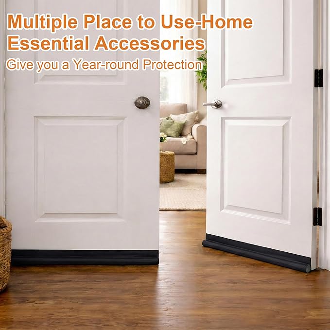 HomeProtect Door Draft Stopper 2 Pack Adjustable, Door Sweep for Bottom of Door, Weather Stripping Door Seal Interior & Exterior, Block Cold Air, Sound Light Dust, Easy to Install,30” Black