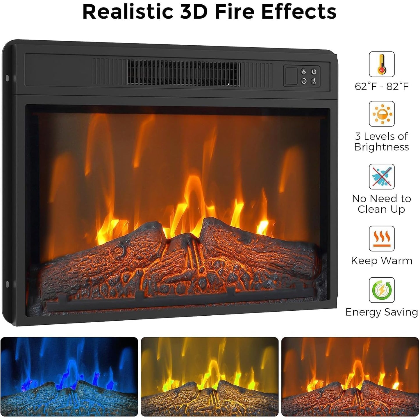 65 Inch TV Stand with Electric Fireplace, Entertainment Center with 23” Fireplace Insert, Remote Control, Adjustable Storage, Cable Management, Media Console for Living Room, Home Theater Furniture