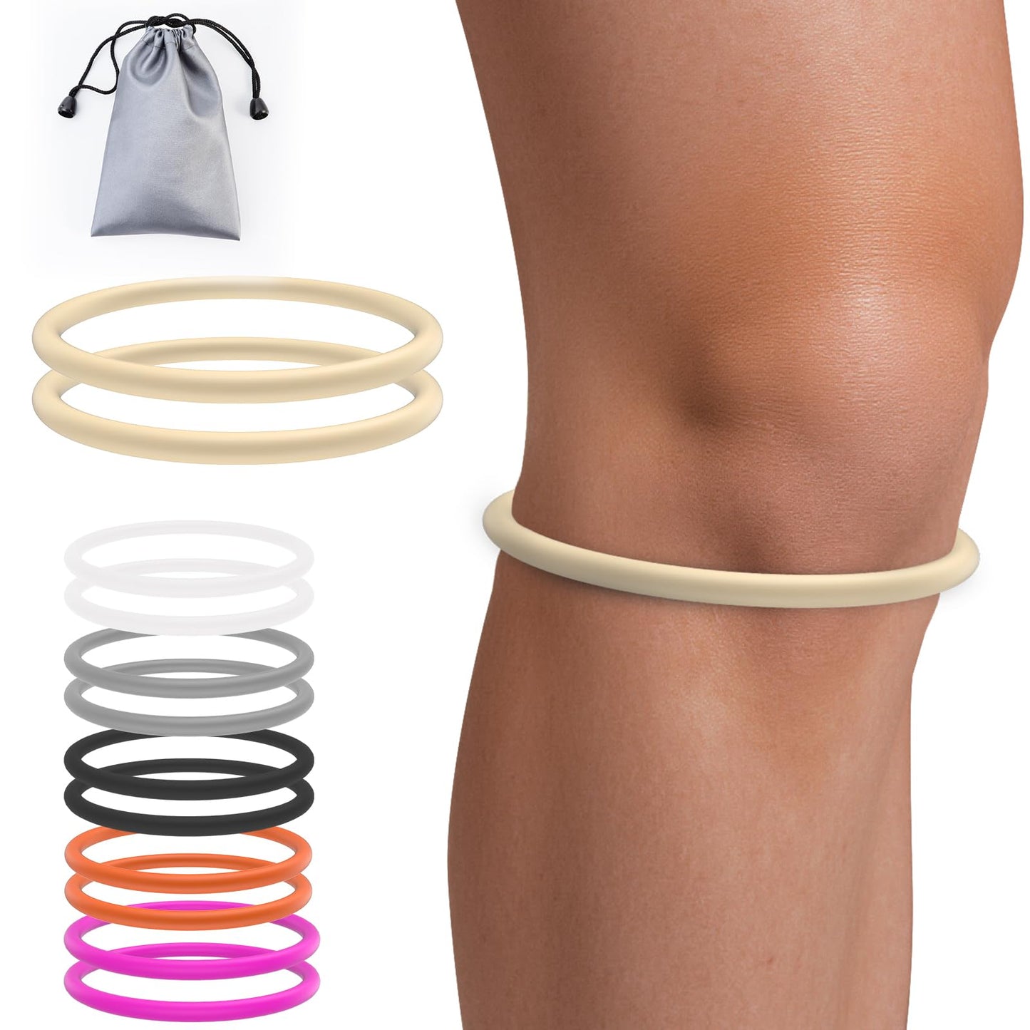 GREBIKE 2PCS Patellar Tendon Support Strap for Knee Pain Relief, Knee Bands for Basketball, Running, Tennis, Soccer and Hiking, Silicone Patella Band for Women and Men, Includes Storage Bag (Beige)