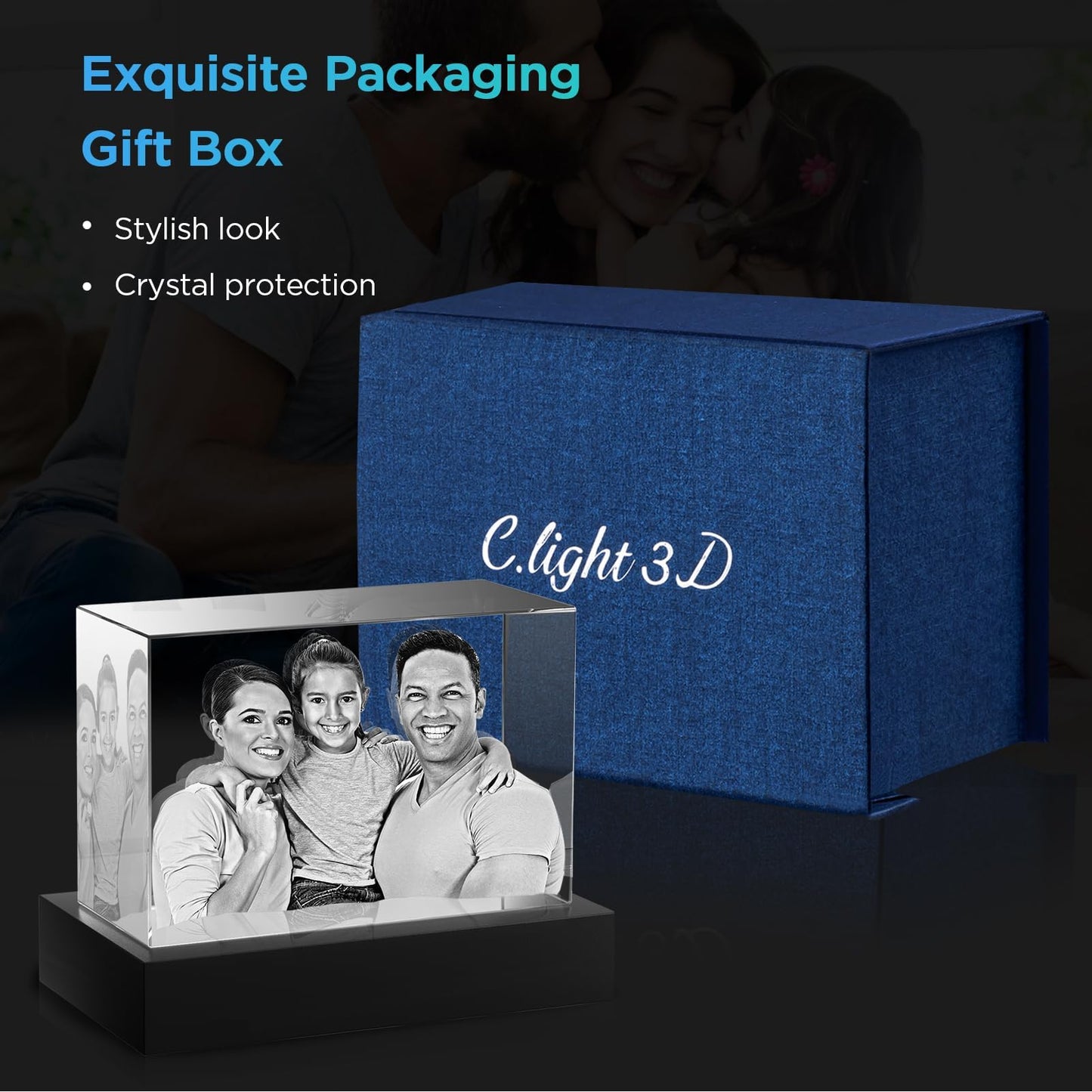 3D Crystal Photo, Personalized Gift for her, him, Mom, Dad, Father,Gift for Couples – Custom Photo in Crystal, Unique for Birthday, Anniversary, Memorial