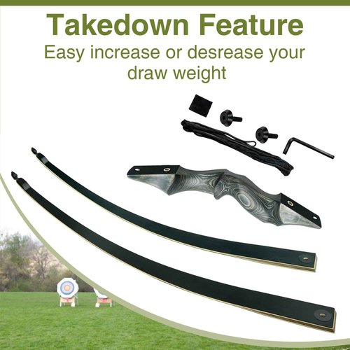 Black Hunter Takedown Longbow, GLURAK 60" Wooden Archery Bow Hunting Bow - Left Hand Bow for Beginner Training Practice, 55lb