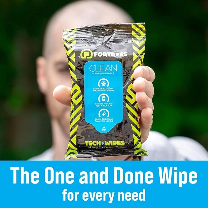 Fortress Electronic Wipes (25 ct, Pack of 10) To-Go Tech Wipes for Screens, Phones, Keyboards, TV Monitors, Computer Screens, and More [Travel Size] Skin-Safe