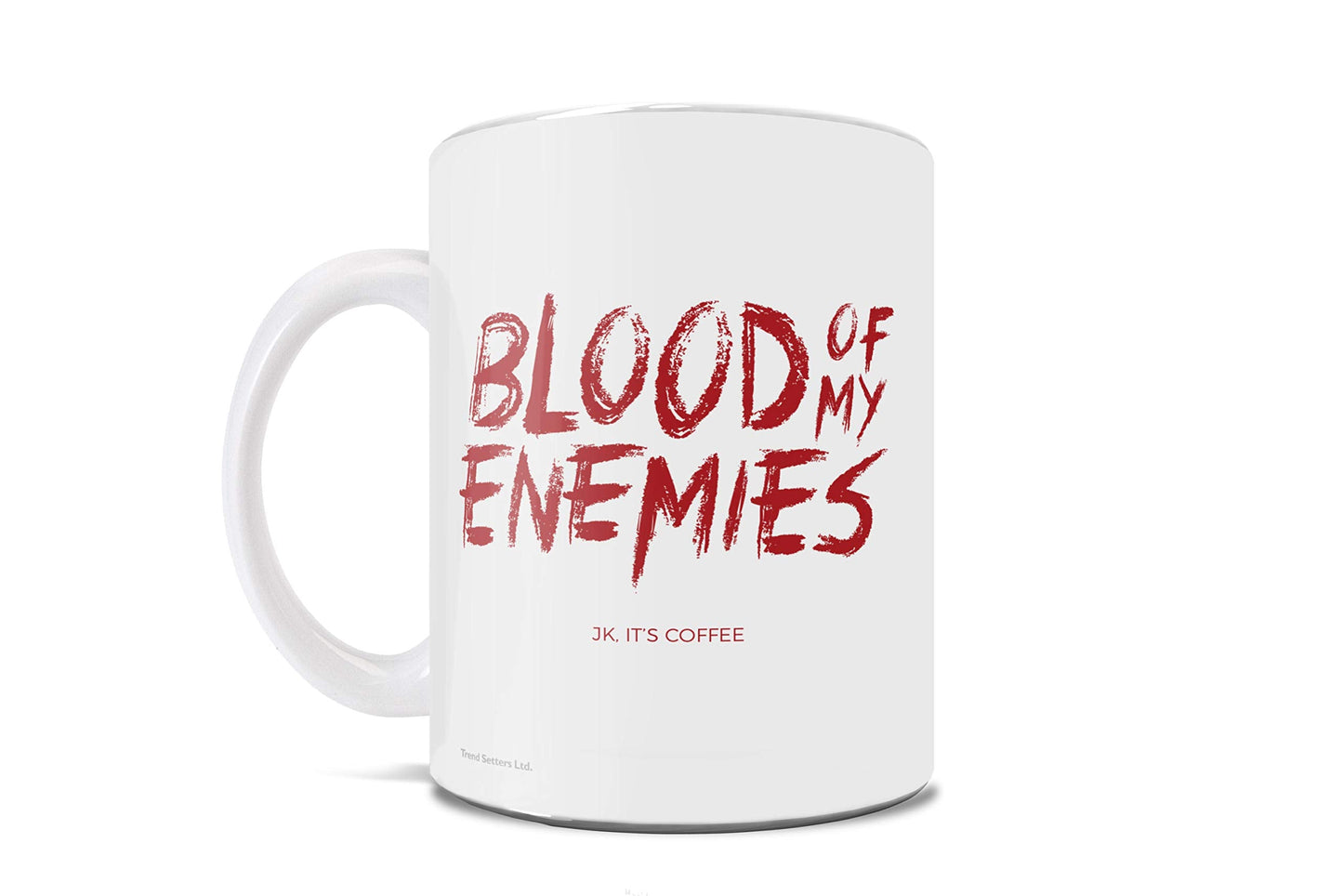 Trend Setters Halloween – Blood of my Enemies Bloody Thumbprint – Funny Coffee or Tea Mug – 11 oz White Ceramic Mug – Perfect for Gifting or Collecting