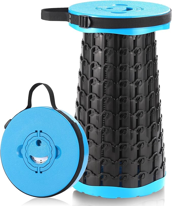 Upgraded 18-Inch Collapsible Stool, 800lbs Capacity, Heavy Duty Yet Lightweight, Portable Folding Stool for Adults, Taller Retractable Telescoping Seat for Camping, Fishing, Hiking, Travel, BBQ