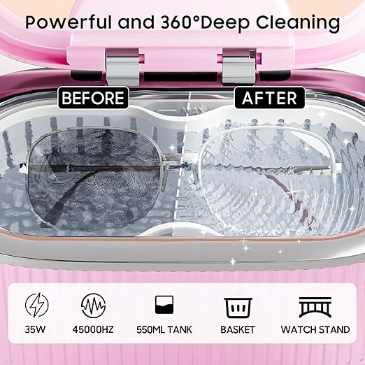 550ml Ultrasonic Cleaner | 45kHz Professional Cleaning with 3 Power Modes, LED Display, Degas & 5 Timer Settings | for Jewelry, Eyeglasses, Dentures, Watches | 7oz Ultrasonic Cleaner Solution