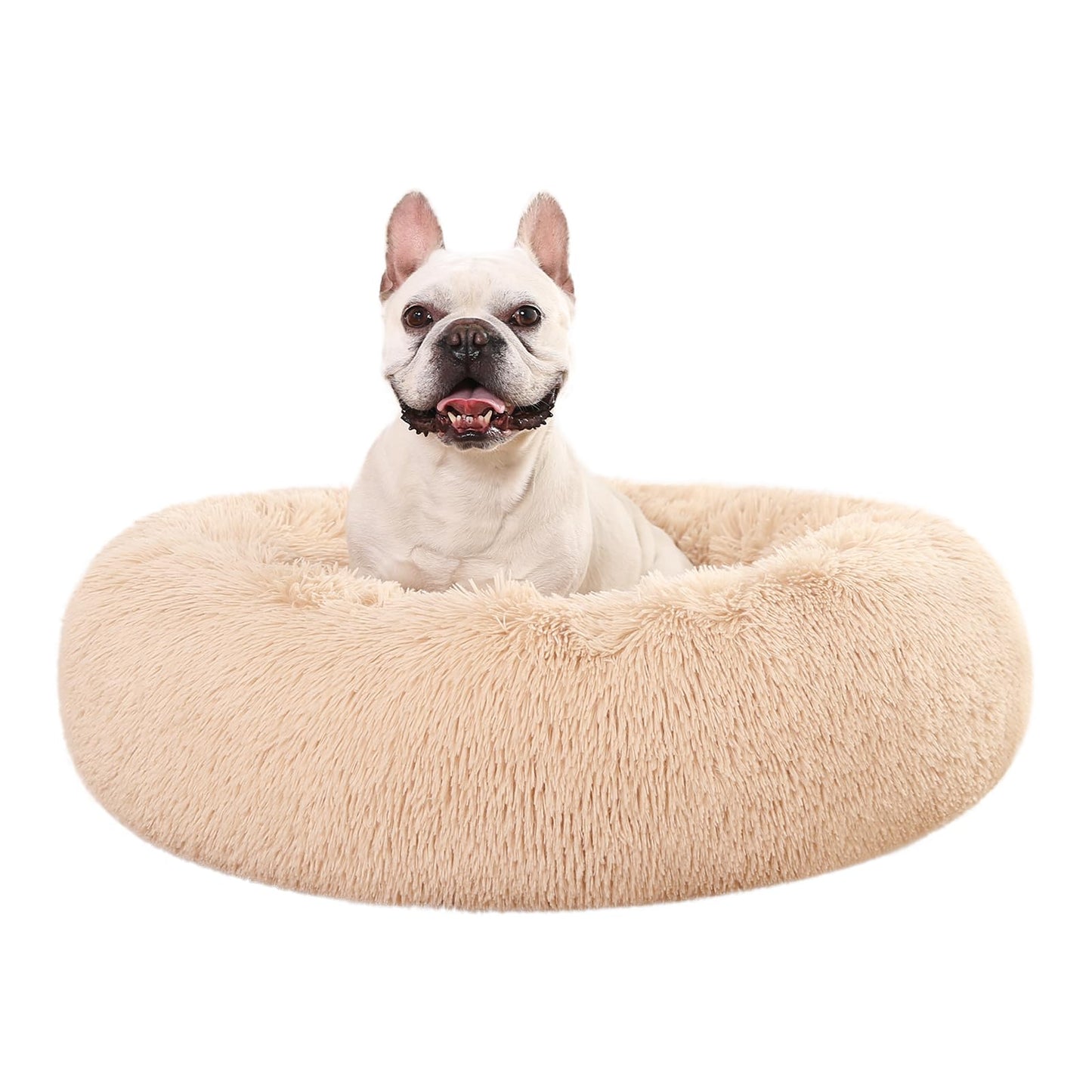 Amazon Basics Donut Pet Bolster Faux Fur Bed for Dog, Beige, 36" x 36"