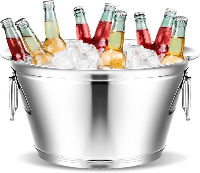 Maxdot Stainless Steel Beverage Tub 5 Gallon Champagne Buckets Insulated Ice Bucket for Parties with Double Hinged Handles...