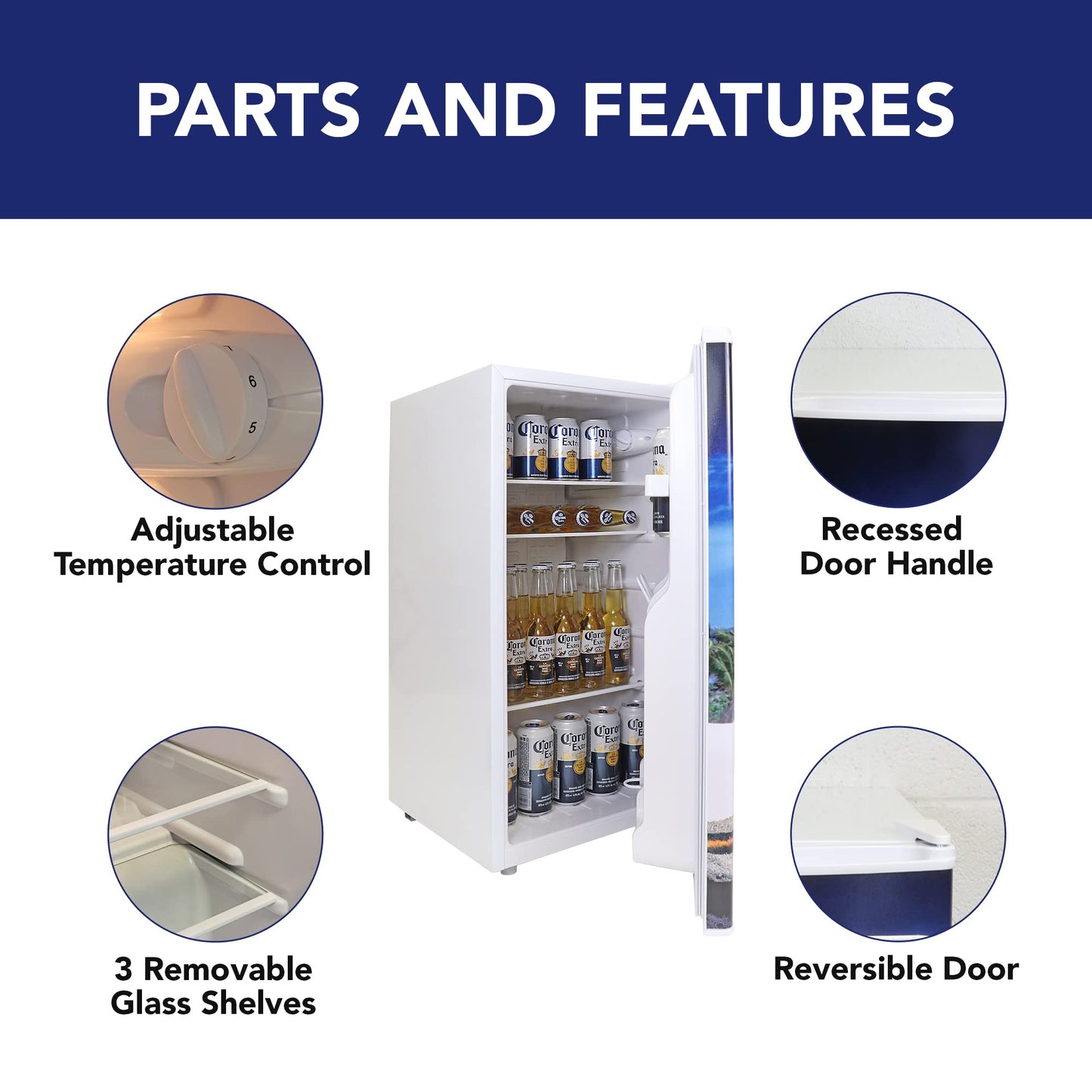 Corona Refrigerator - 3.2 Cubic Feet Capacity, White, Mini Fridge For Kitchen, Bedroom, Office, Dorms, Cuarto, Cool Storage For Wine, Drink, Beverages, Compact Free Standing, Neveras Pequeñpara