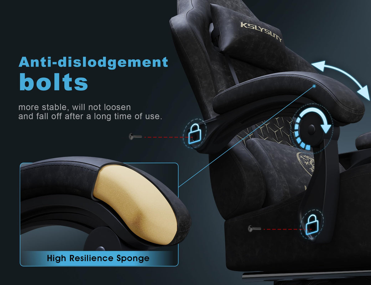 Kslysuty Gaming Chair Breathable Leather with Pocket Spring Cushion,Wide and High Ergonomic Office Chair with Headrest,Computer Gaming Chair with Footrest for Adult and Teen,Grey