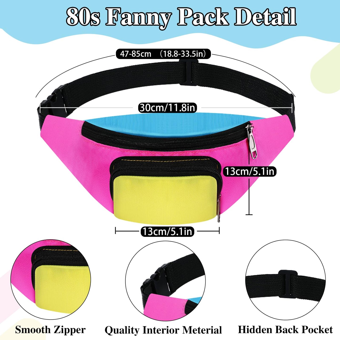 Cindeer 80s Fancy Dress Costume Accessories for Women Neon Hat Fanny Pack Leg Warmers Necklace Set for Retro 80s 90s Party