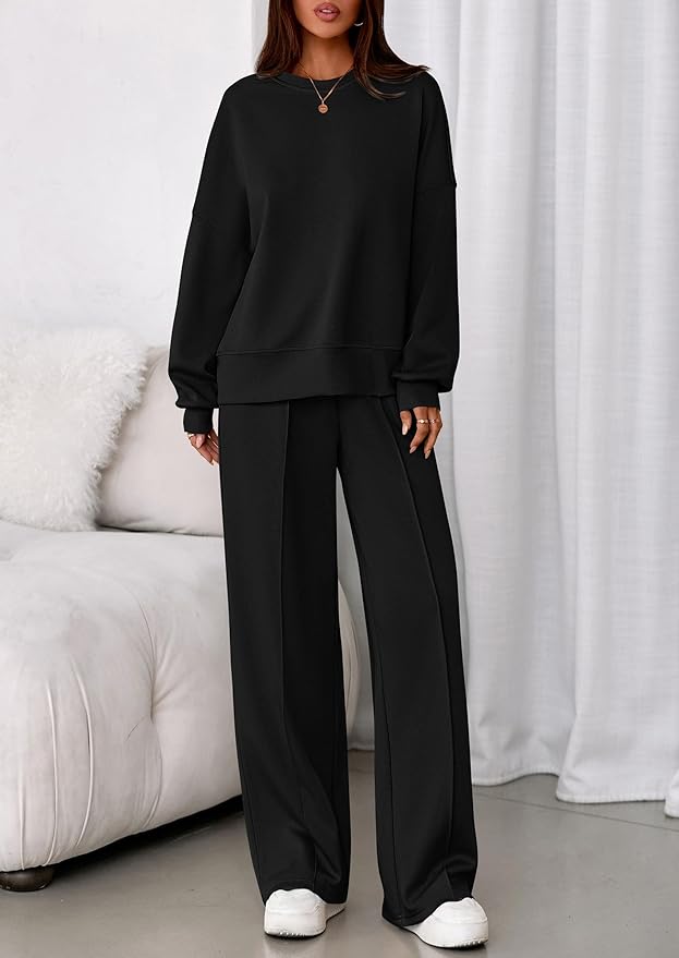 PRETTYGARDEN 2 Piece Sets For Women Fall Trendy Long Sleeve Sweatshirt Wide Leg Pants Loungewear Set Matching Sweatsuit