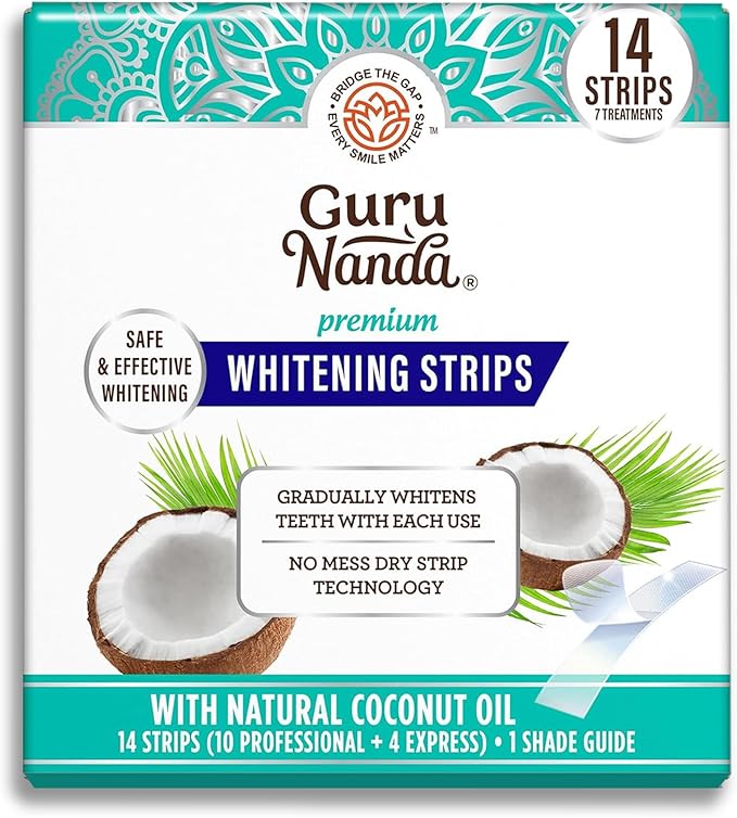 GuruNanda Teeth Whitening Strips - 7-Day Treatment with Non-Slip, Dry Strip Technology - Whitening Designed with Care for ...