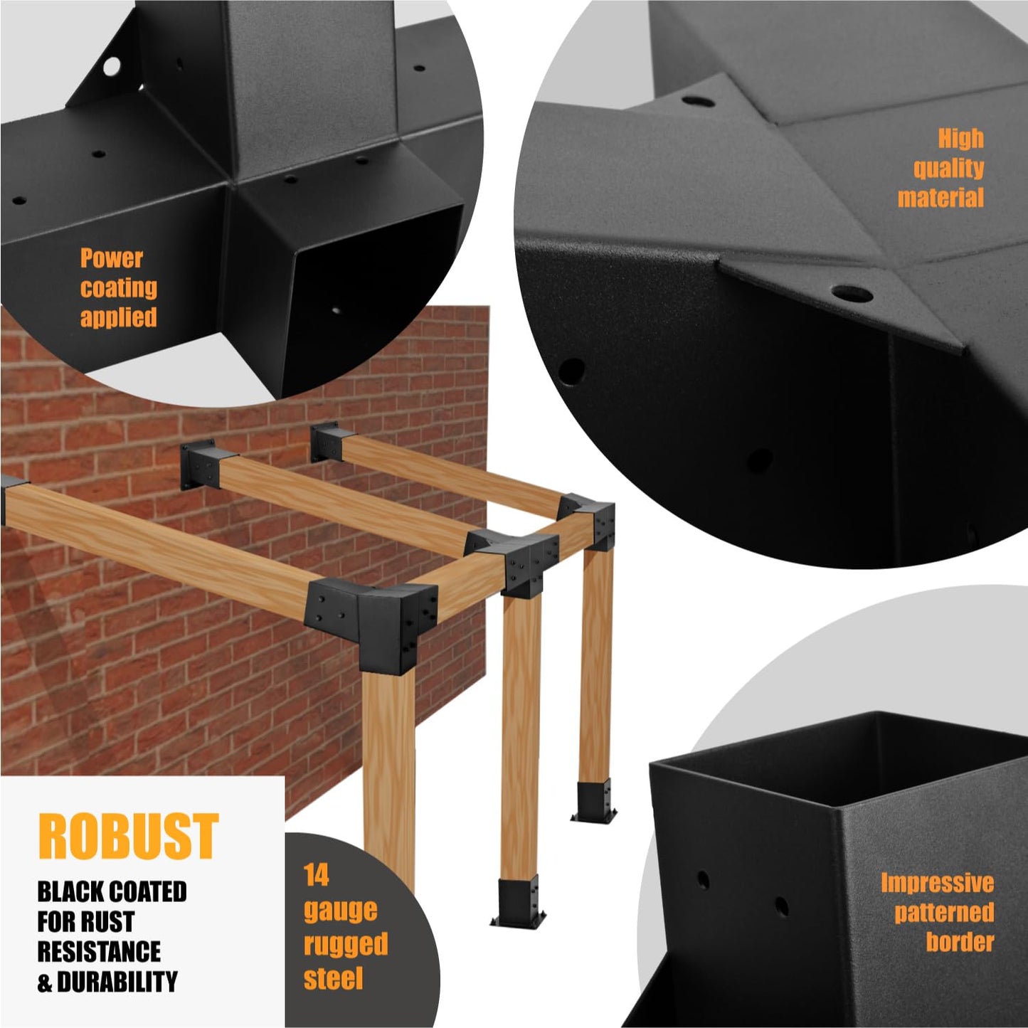 Pergola Kit, 15° 3-Way Slanted Roof Pergola Bracket Set, Roof Wall Mount Extension Bracket 4" x 4" (Actual 3.5" X 3.5") - Set 9