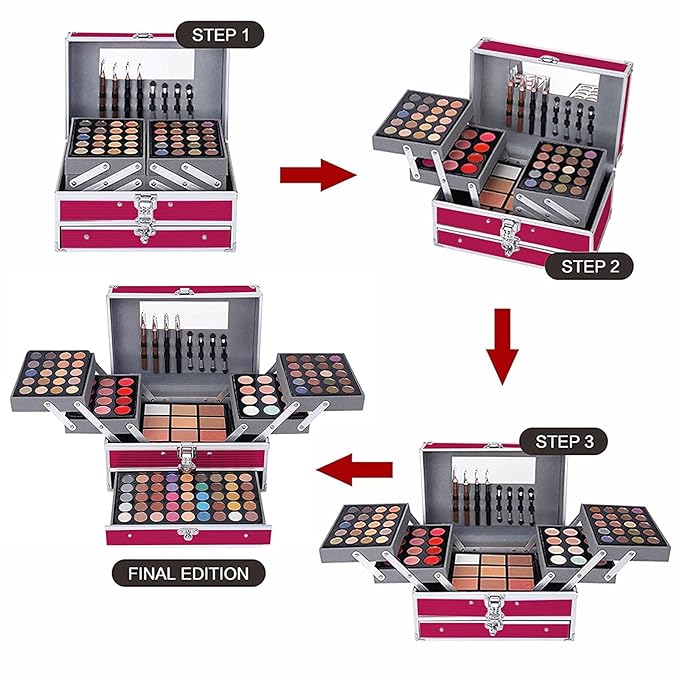 132 Color All In One Makeup Kit for Women & Girls, Professional Full Set Including Eyeshadow, Lipstick, Concealer, Lip Gloss, Eyeliner, Mascara, Makeup Brushes (006N1-Pink)