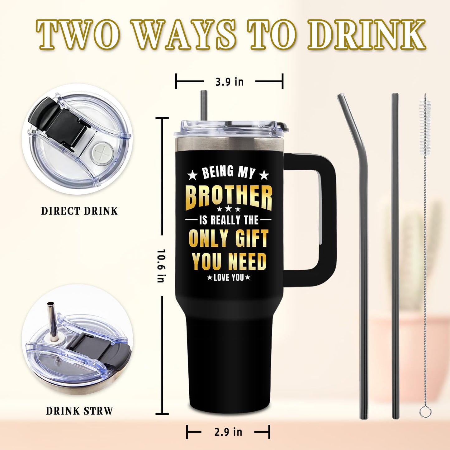 DUUV Birthday Gifts for Brother from Sister, Being Brothers is the Only Gift Tumbler for Men 40 Oz, Big Brother Gifts for Thanksgiving Christmas, Funny Gag Gift for Bro, 1PCS