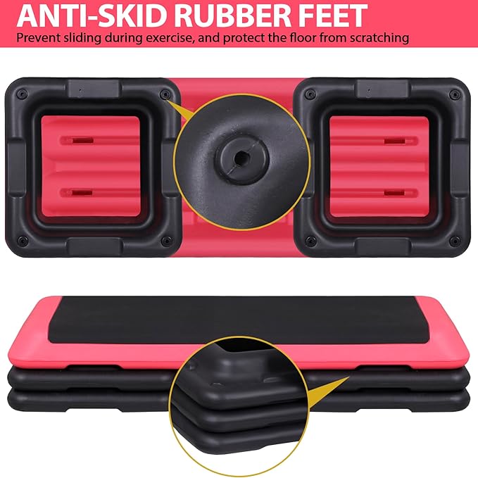 ZENY 43'' Exercise Aerobic Step Platform, Adjustable Fitness Stepper with 4 Stackable Risers, Aerobics Stepper Workout Stepper for Home Gym Cardio Strength & Training
