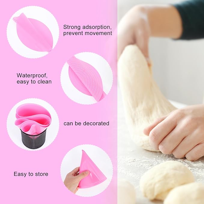 4PCS Silicone Cake Mat Hard Scraper Dough Scraper Silicone Baking Mat with Dough Bowl Scrapers Reusable Cookie Mats Cake Turntable Mats for Pastry Baking Supplies Bake Pizza