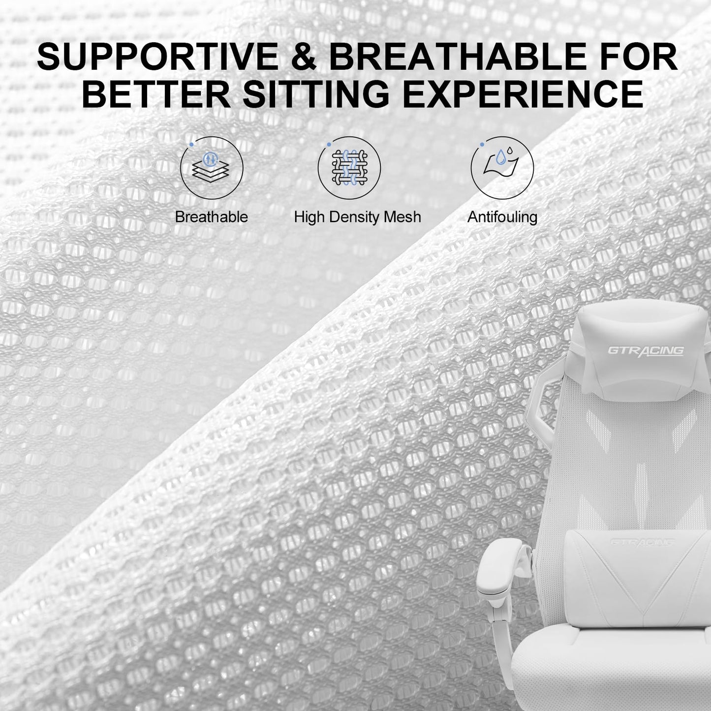 GTRACING Gaming Chair, Computer Chair with Mesh Back, Ergonomic Game Chair with Footrest, Reclining Game Chair with Adjustable Headrest and Lumbar Support for Gaming and Office (White)
