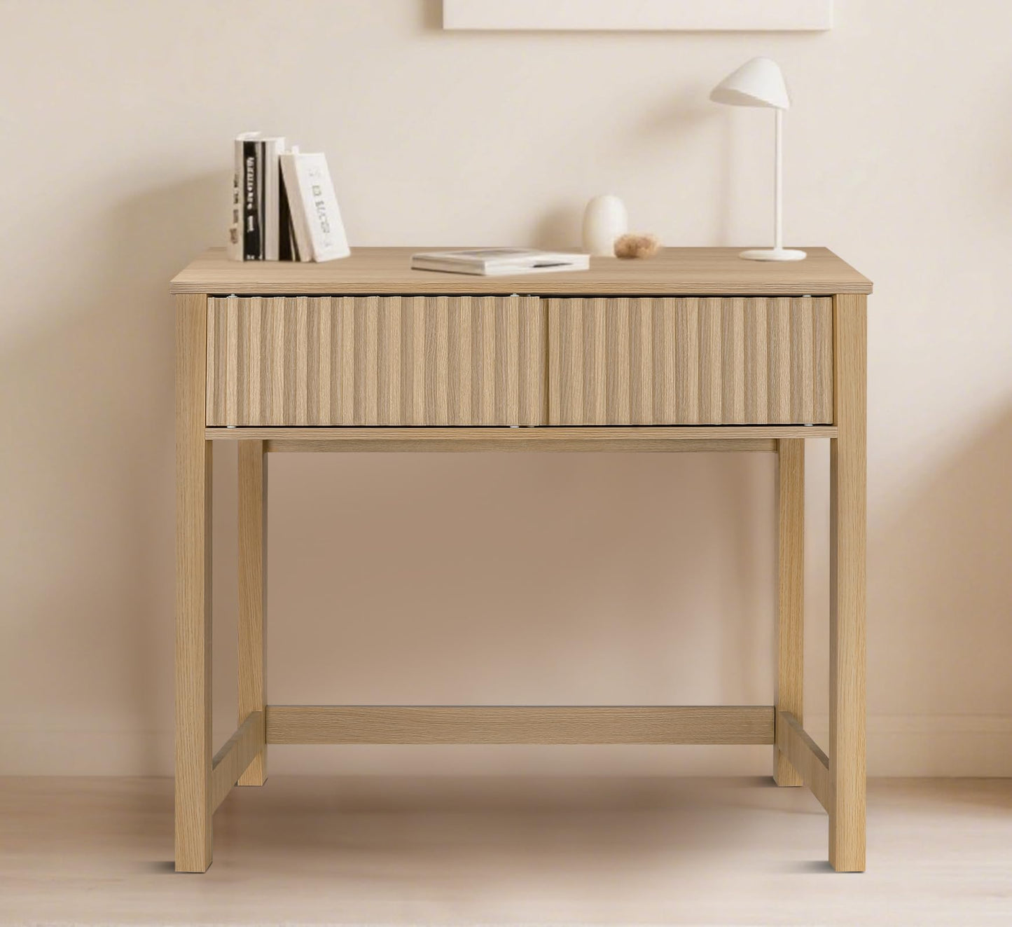 ZYBT 38 in Computer Writing Desk with Fluted Drawers, Small Modern Home Office Desk Wood Makeup Vanity Table Console Study Writing Table with Storage for Work Study