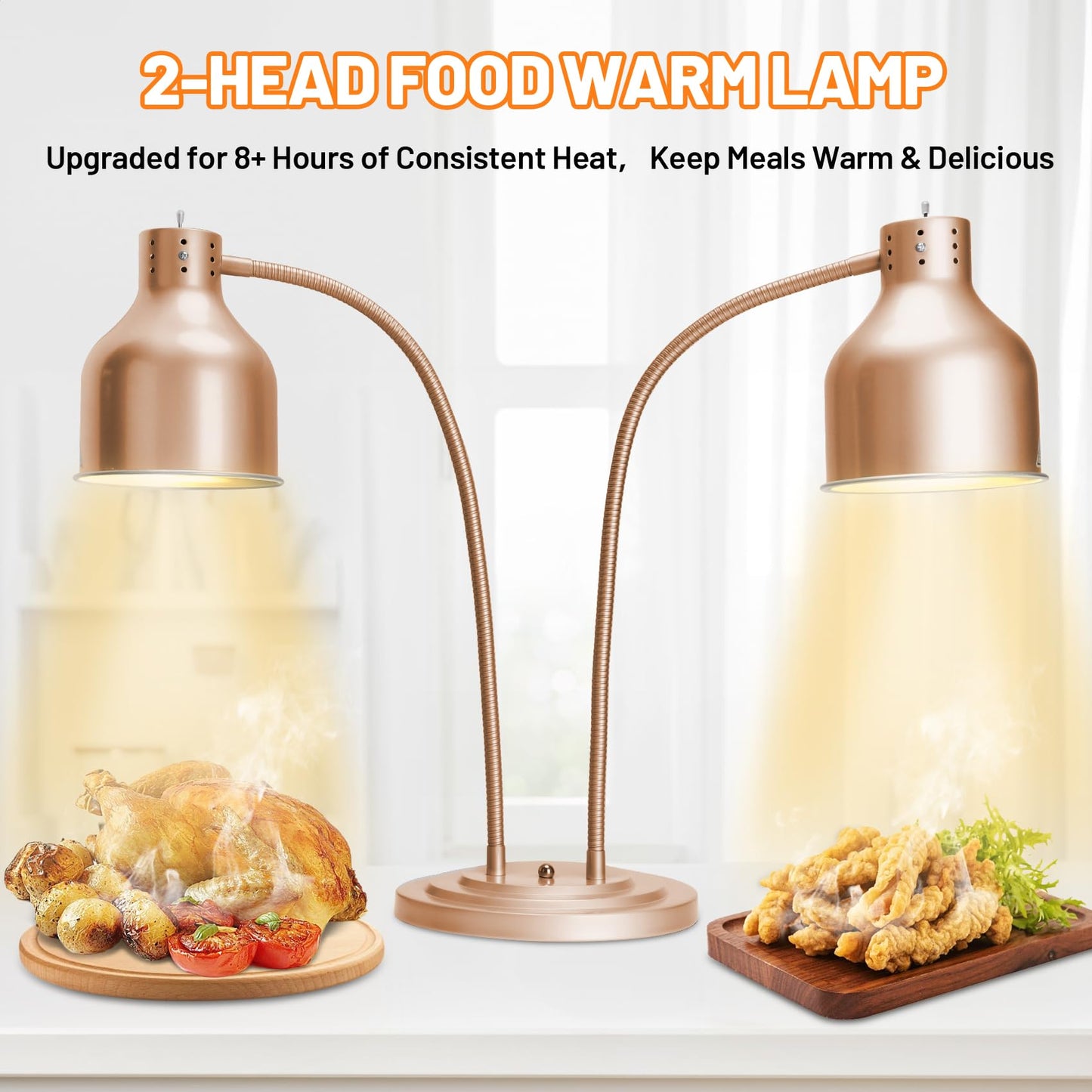 Food Heat Lamp, Commercial 500W Infrared Dual-Head Table Food Warmer Lamp, with 360° Adjustable, Suitable for Buffet Tables, Restaurant Kitchens and Catering Services