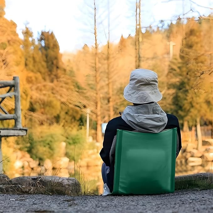 LynsaTac Folding Stadium Seat Cushion with Backrest, Portable Bleacher Pad for Camping, Fishing,15.8'' x 16.5'',Lightweight Chair with Backrest for Outdoor Sports and Concerts (Forest Green)