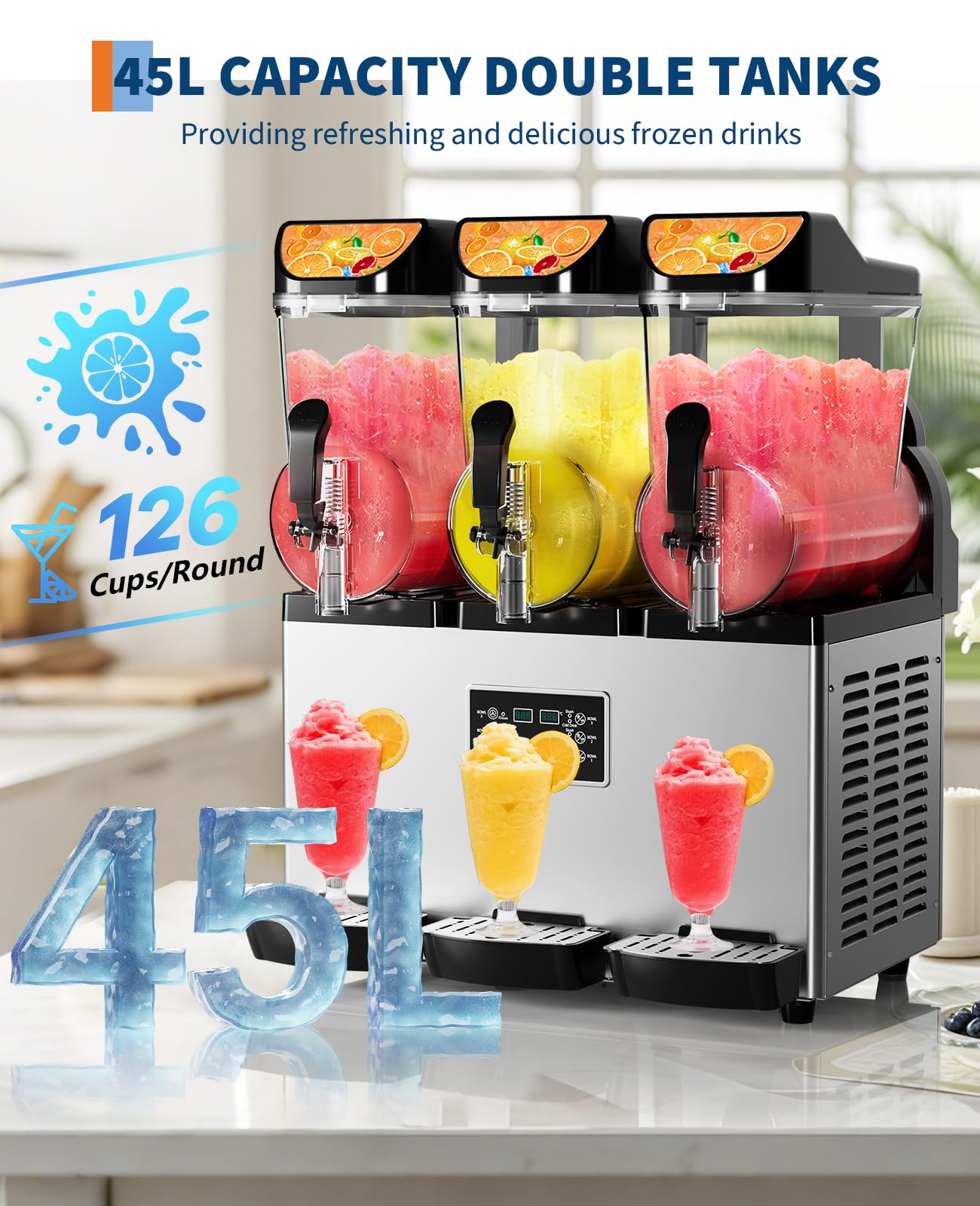 GarveeTech Commercial Slushy Machine 15Lx3, Tainless Steel Smoothie Frozen Drink Maker with Self-Cleaning Mode, 1200W Electric Large Slushie Machine for Home Party Restaurants Cafe Bars