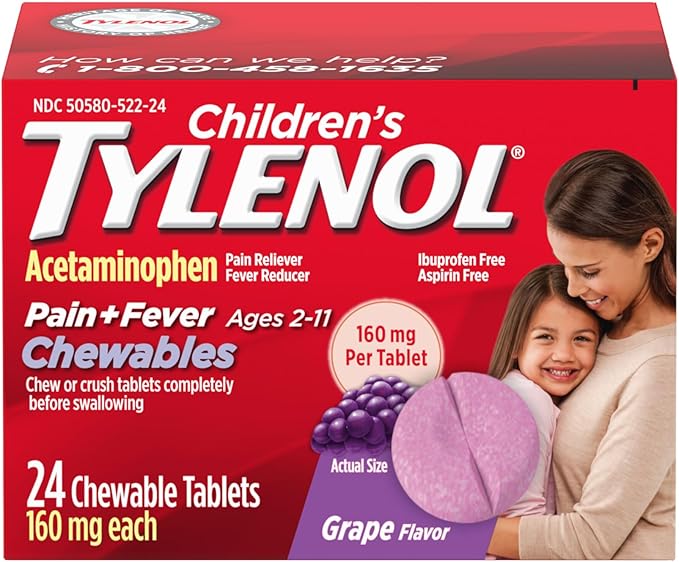 Children's Tylenol Chewables with 160 mg Acetaminophen, Pain Reliever & Fever Reducer for Kids' Cold + Flu Symptoms, Heada...
