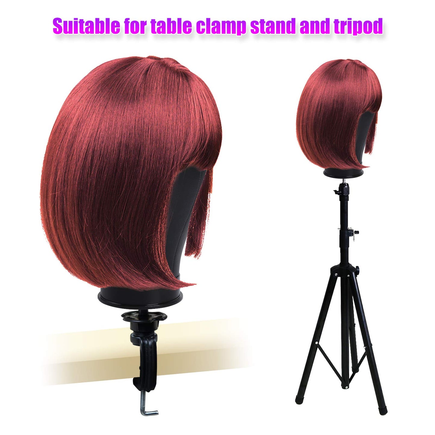 Bileaf 22 Inch Leather Wig Canvas Block Mannequin Head with Stand for Wigs Making Display Styling Canvas Head with Table C Stand