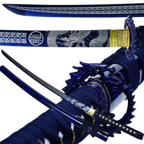 Kamaiwo-1045/1060 Clay Tempering high Carbon Steel Hademade Heat Tempered Full Handmade Hand Forged Japanese Katana Authentic ，Full Tang,Functional,Practical Blue