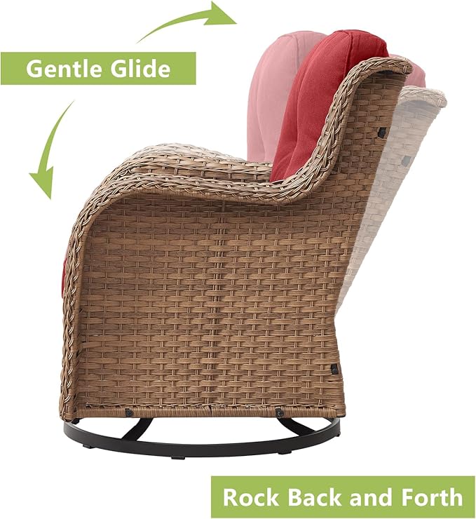 Rilyson Patio Chairs Wicker Outdoor Chair - 6 Piece Rattan Patio Swivel Rocking Chairs Set with Glass Top Side Table for Porch Deck Backyard(Yellow/Red)
