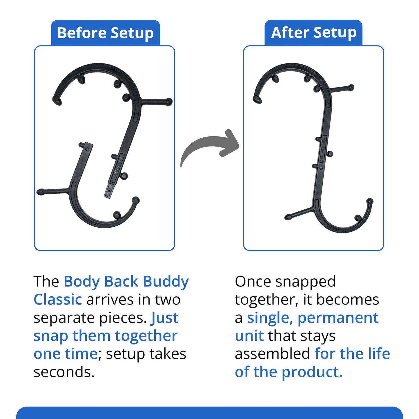 Body Back Buddy Classic USA Made Handheld Massage Cane - Full Body Trigger Point Tool for Deep Tissue Pain Relief - Dual Hooks for Back, Shoulder, Neck - (2.0 Black)