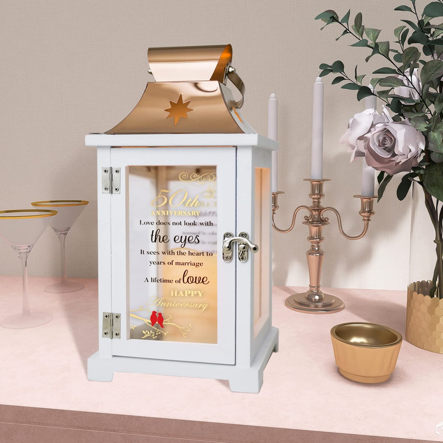 Best 50th Anniversary Wedding Gifts for Couple, Wife, Parents, Husband - 50th Wedding Anniversary Lantern, Golden 50 Years of Marriage Gifts for Couple, Wife, Her, Women