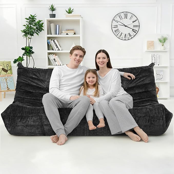 HABUTWAY Bean Bag Chair, Giant Bean Bag Chairs for Adults, 3 Seater Fireside Chair, Lazy Large Floor Bean Bag Sofa for Living Room, Bedroom, Dorm, Office (Black)