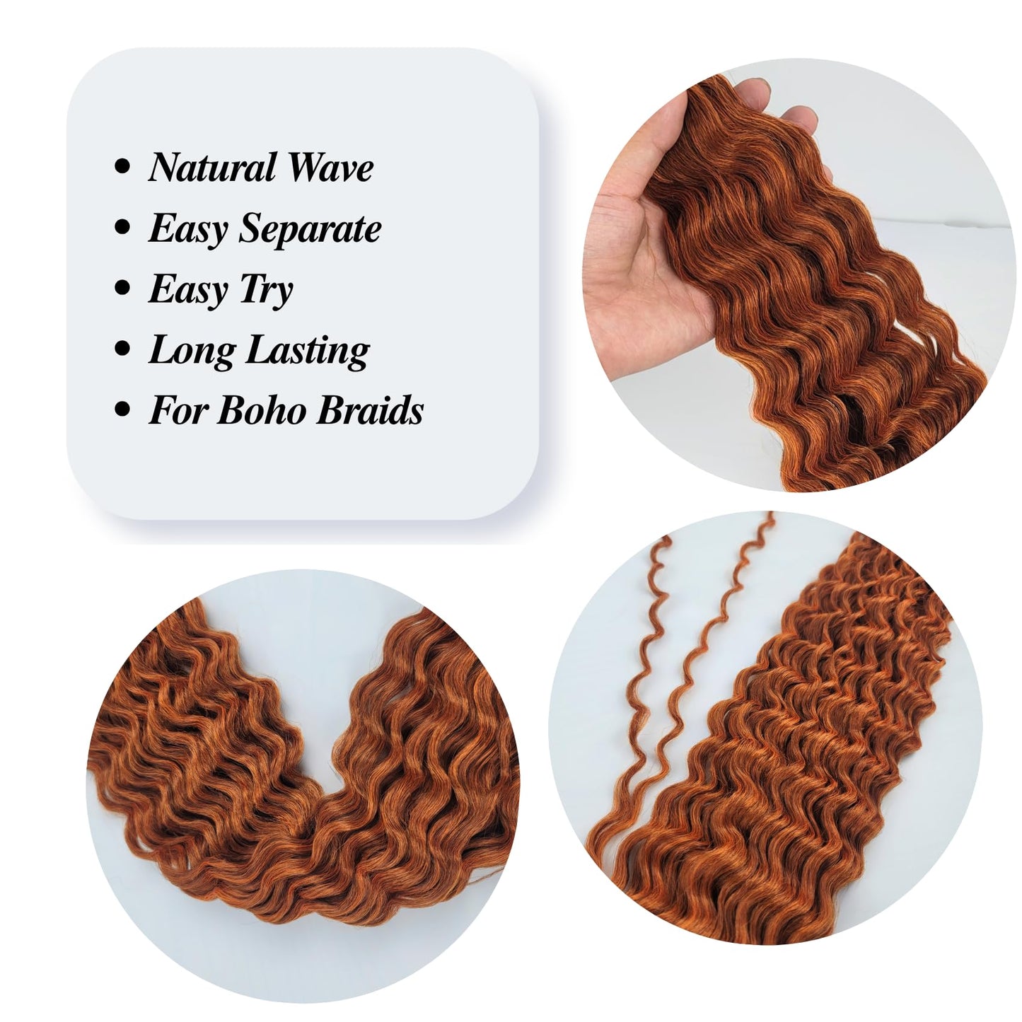 Bright Ginger Boho Braiding Hair Curly Pre Stretched Knotless Braiding Hair for Boho Braids(30 inch, Packs of 4)