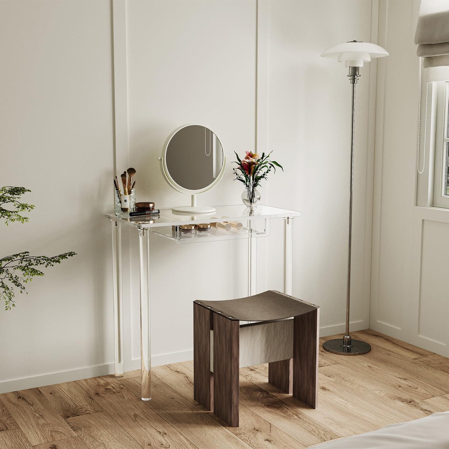 QIUTMER Acrylic Makeup Vanity Desk, Clear Table with Drawer, 31.5" L x 15.75" W x 29.53" H, Large Storage Space, for Home Office for Bedroom, Dressing Room, Modern, Easy Assembly