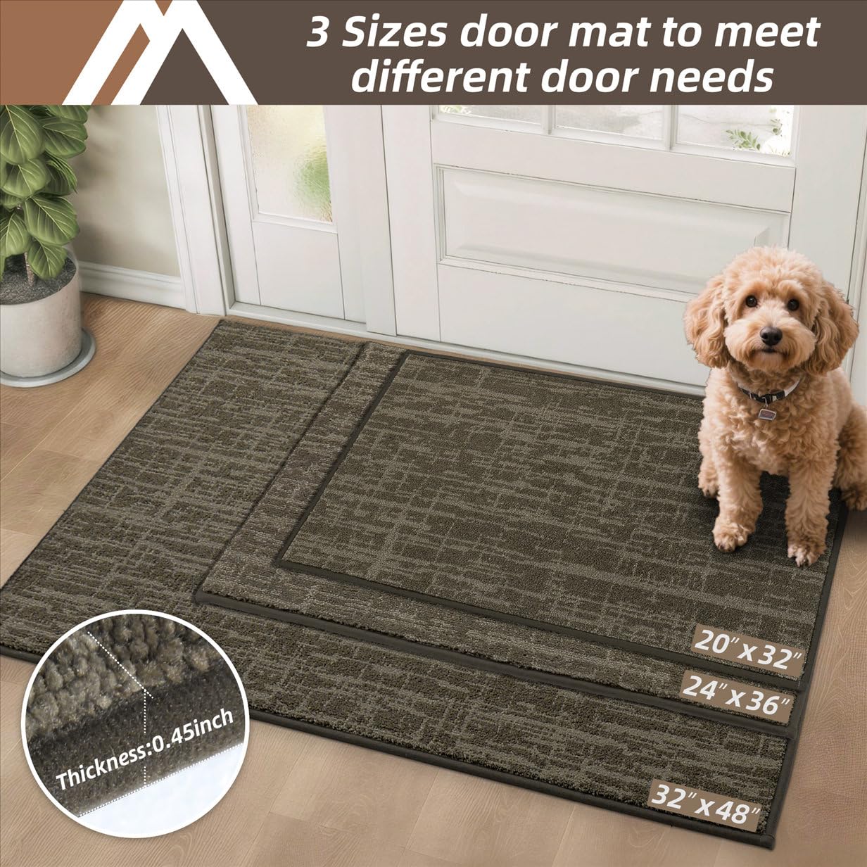 COSY HOMEER-Dirt-Trapper-Door-Mat 32"x48" Non-Slip Entryway Rugs Washable Welcome Mat Absorbent Entrance Mats Low Pile Dog Door Mats for Front Back Doomats and Wet Shoes,Light Brown
