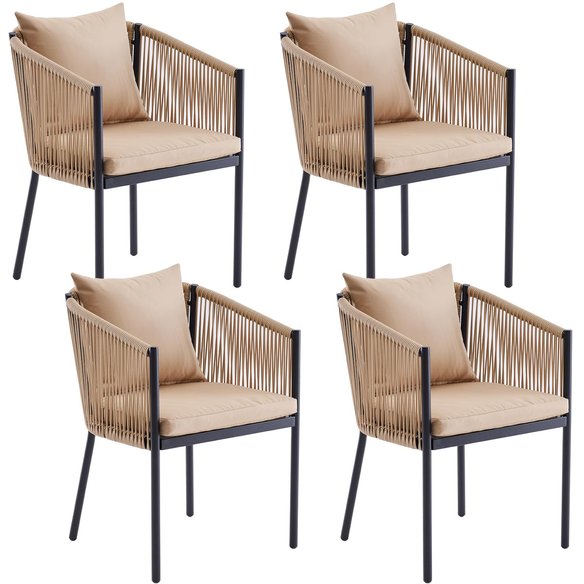 Soohow 4 Pieces Outdoor Chairs, Patio Dining Chairs, Rattan Wicker Chair Set with Cushions for Garden, Deck, Backyard(Beige)