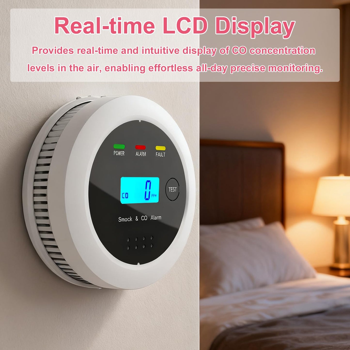Smoke and Carbon Monoxide Detector Combo, 2-in-1 Dual Sensor CO & Smoke Alarm, Battery Operated Carbon Monoxide Detectors with LCD Display for Home, Easy to Install
