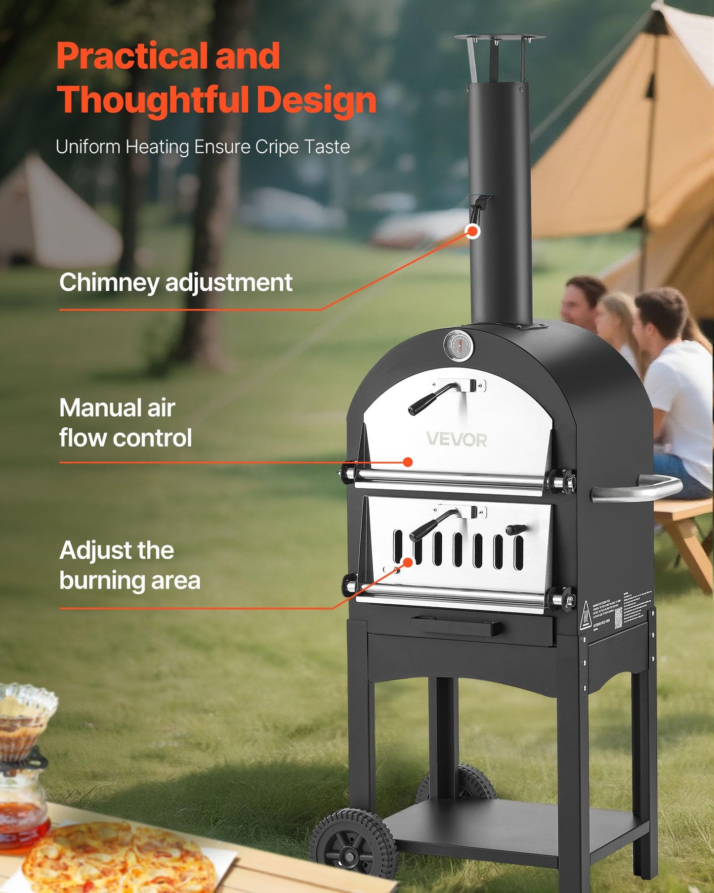 VEVOR Outdoor Pizza Oven, 12" Pellet Fire Ovens, 2-Layer Pizza Oven Wood Fired, Wood Burning Outdoor Pizza-Oven with 2 Removable Wheels, 1000℉ Max Temperature Fired Pizza-Maker Ovens for Barbecue