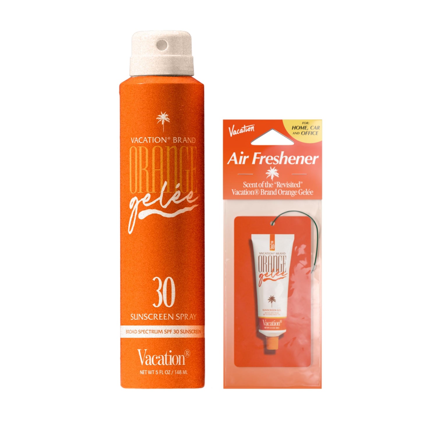 Vacation Orange Gel  e SPF 30 Sunscreen Spray Oil & Air Freshener Bundle, Tanning Oil with SPF, Suntan Lotion Spray, Transparent