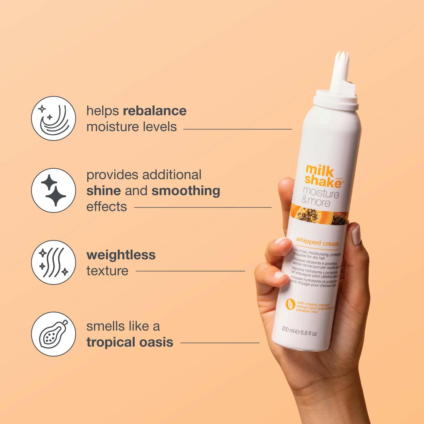milk_shake Moisture & More Whipped Cream - Conditioning No Rinse Hair Moisturizer Foam | Shinier Hair with Healthy Glow | Boosts