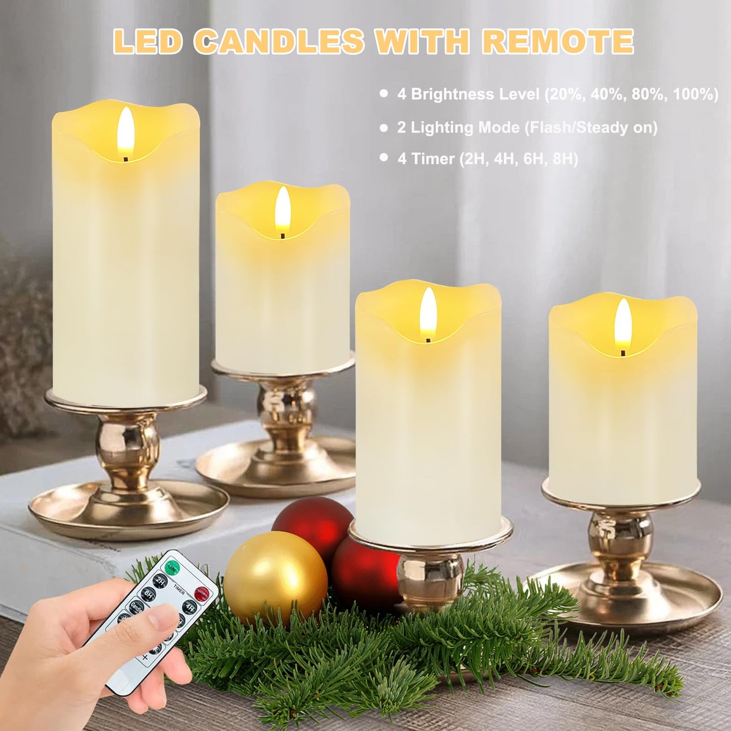 Veki Flameless LED Lights - Set of 3 Dimmable Pillar Candles with Remote & Timer, Battery Operated, Perfect for Home Decor (Lvory)