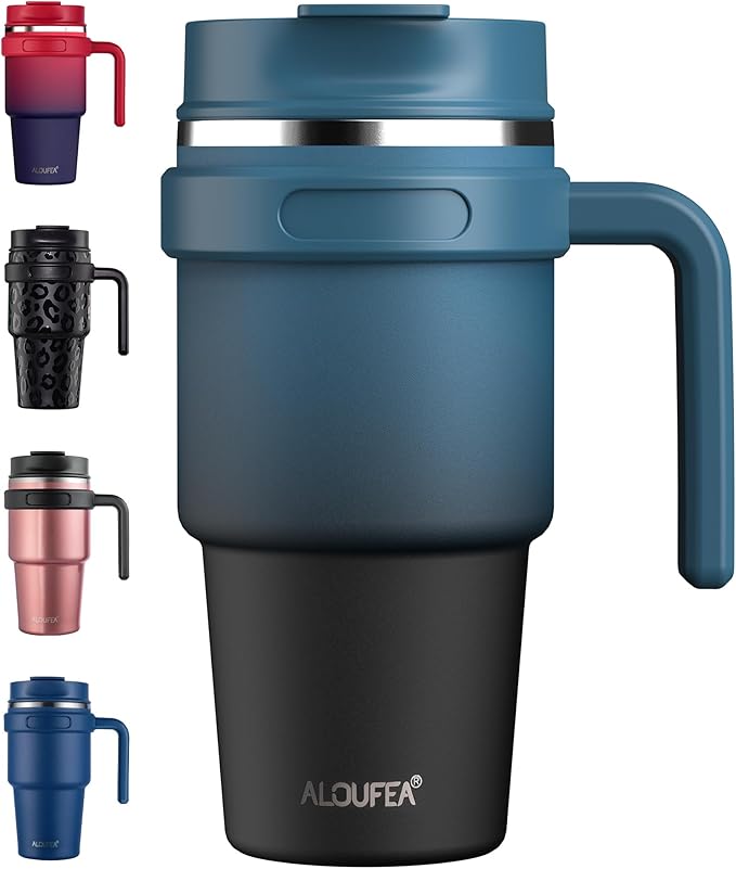 ALOUFEA 20 oz Insulated Coffee Mug Tumbler with Handle, Stainless Steel Travel Mug Tumbler with Lid and Straw,Double Wall ...