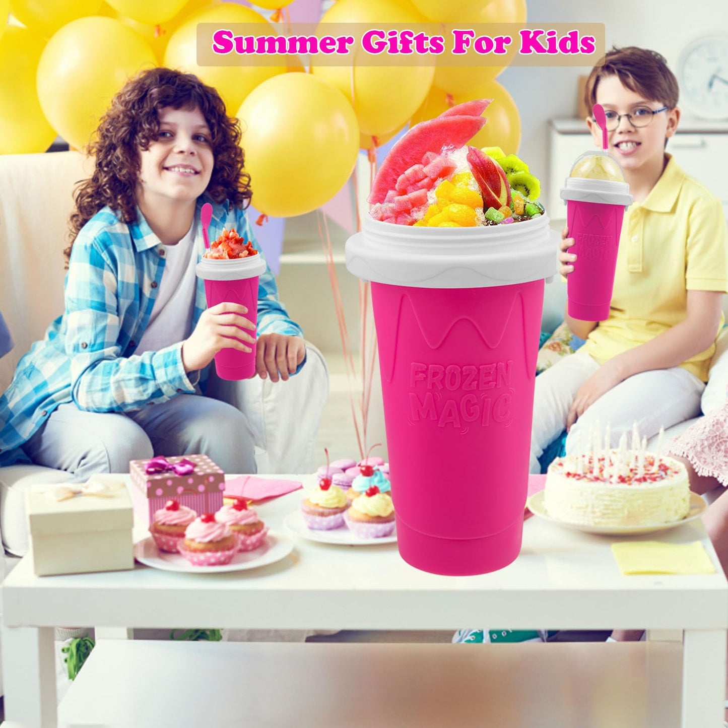Slushie Maker Cup, Magic Quick Frozen Smoothies Cups for Homemade Milk Shake Ice Cream Maker, Cooling Cup, Double Layer Squeeze Slushy Maker Cups, Birthday Gifts for Friends,Family(Pink)