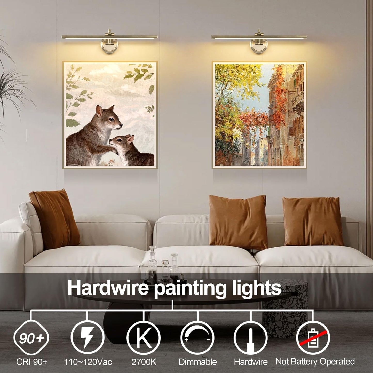 Tassuowell Hardwired Picture Light,24 Inch Dimmable Art Light for Paintings,14W,3000K Warm White,Antique Bronze Rotatable Picture Frame Lights for Wall Art,Gallery,Portrait,Dartboard,Mirror