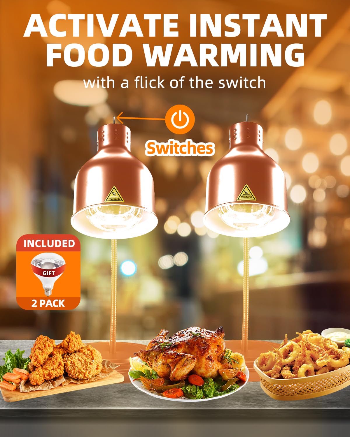 Food Heat Lamp: [Rapid-Heating Bulbs Included] [Steady Heating] Commercial Food Warmer Lamp, Electric Heat Lamp for Food Catering Food Warming Lamp for Buffet Parties (Painted Copper, 32" (1-Head))